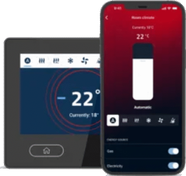 Pannello di comando Truma CP plus e app iNet per gestire riscaldamento e acqua calda